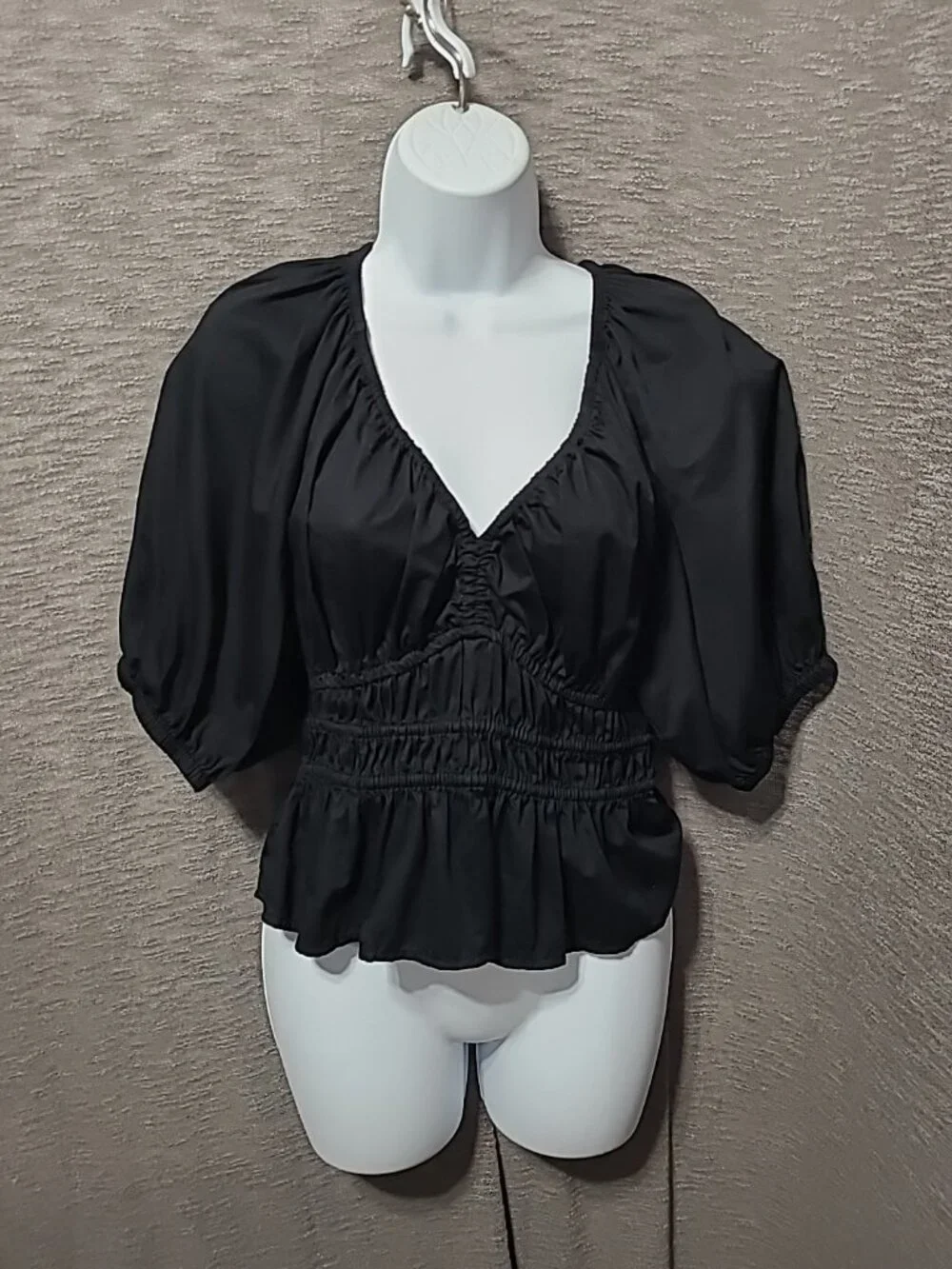 Old Navy‎ Top S Black Puff Sleeve Baby Doll Peplum Elastic Waist Y2K Style